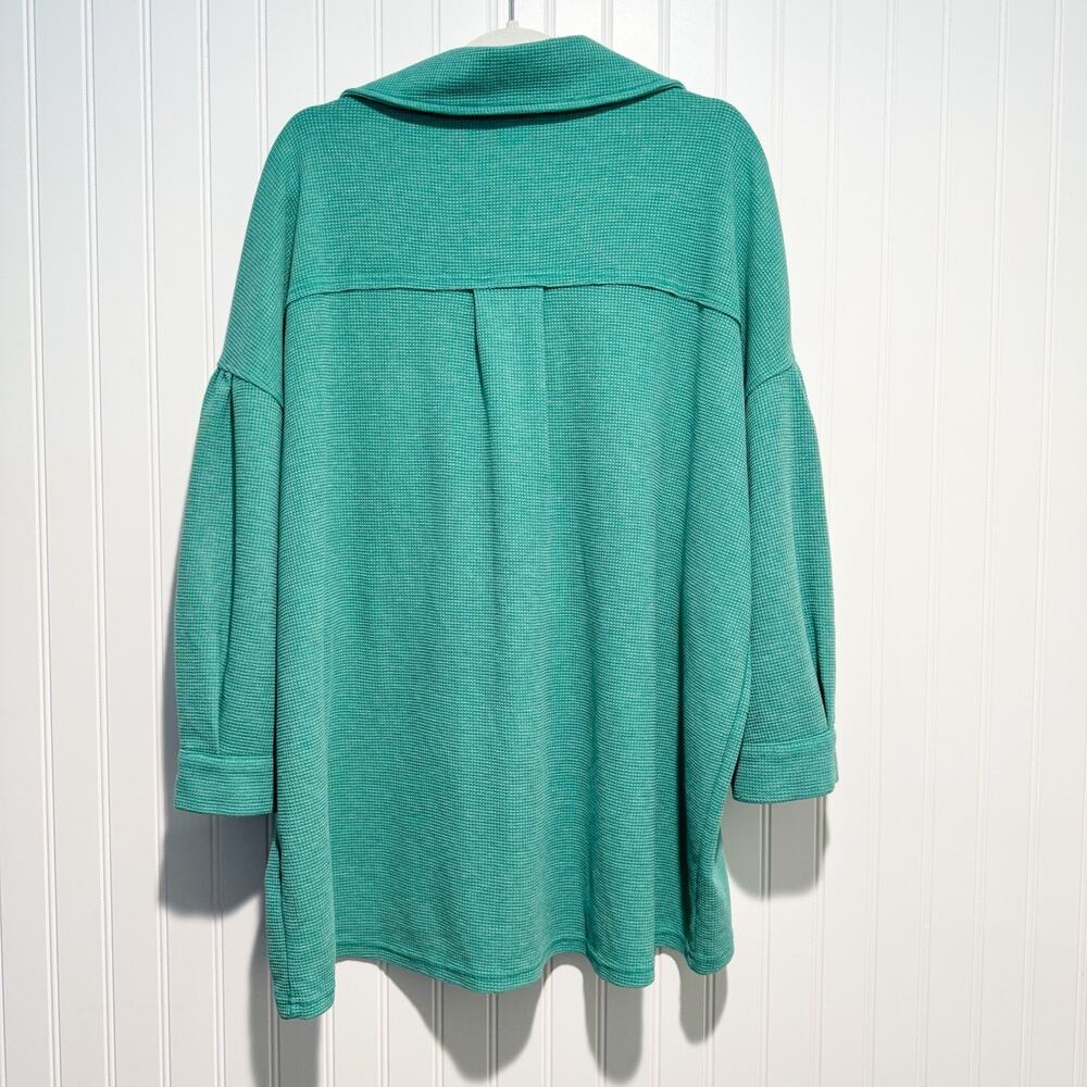Oddy Green Waffle Knit Shacket Plus Size 2X/3X - Picture 6 of 6